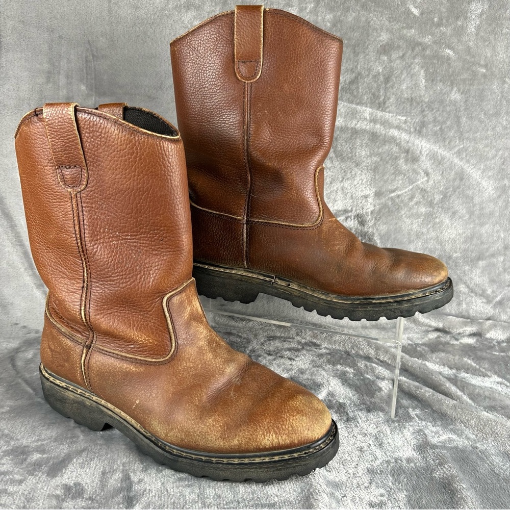Texas Steer Western Work Boots Mens Size 9 Brown Leather Oil‎ Resistant Pull On